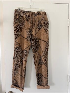 Brown Animal Print Jogger Pants made in Italy size Large NWOT